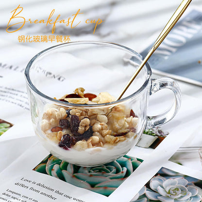400Ml/13.5oz Transparent Oatmeal Breakfast Cup, Home Coffee Milk Glass Cup - Carved Milk Cup - Foam Box Packaging