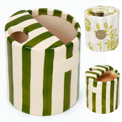 Coffee Mug Espresso Cup 10oz Ceramic Coffee Mugs Porcelain Coffee Cup Hand-Painted Striped Art Multiple Use for Kitchen, Dining-Green