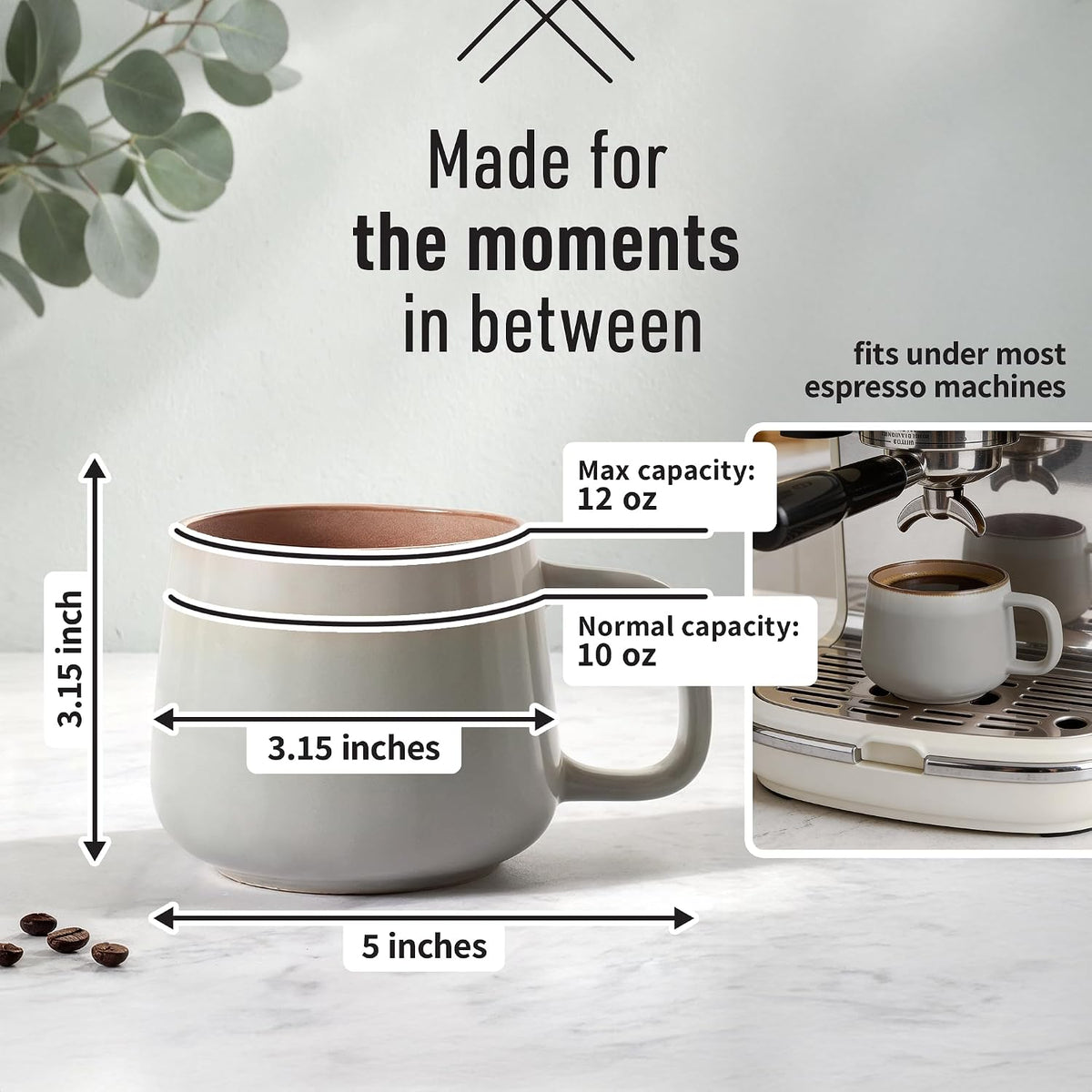 Ava Nord Stoneware Ceramic Coffee Mugs Set of 4 | 12 oz | Sage Ash | Lead-Free, Non-Toxic, Freezer - Microwave & Dishwasher Safe, Comfortable Handle, Aesthetic Nordic Design for Cappuccino