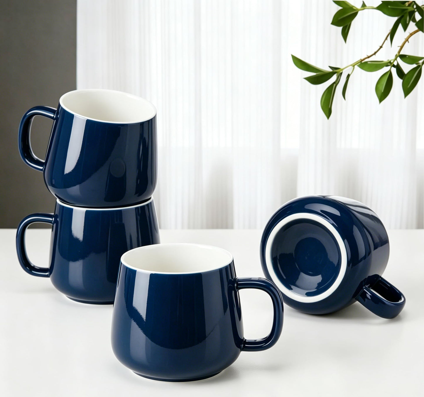 Teocera Coffee Mugs Set of 4-12oz Chip-Resistant Ceramic Cups with Ergonomic Handle | Dishwasher & Microwave Safe White Mugs | Keeps Beverage Hot, Perfect for Family Kitchen & Holiday Gifts