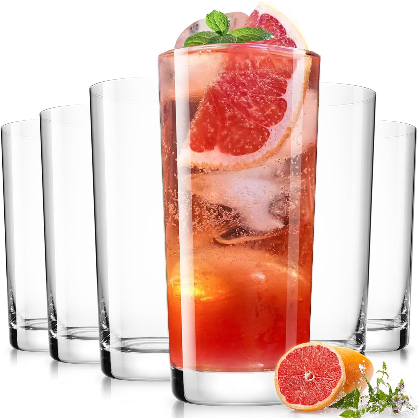 Drinking Water Glass Cups Set,Crystal Highball Glasses cups set of 8,16oz | Wide Mouth Design Tall Glassware for Cocktail Parties, Family Dinners