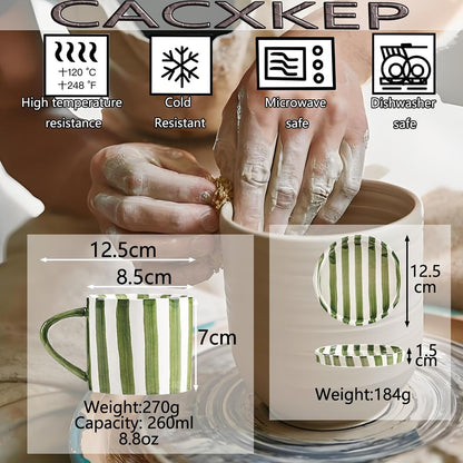 8 Oz Coffee Mug Large Espresso Cups With Saucer Ceramic Coffee Mugs Porcelain Coffee Cup With Saucer Hand-Painted Striped Art Cup And Saucer,C
