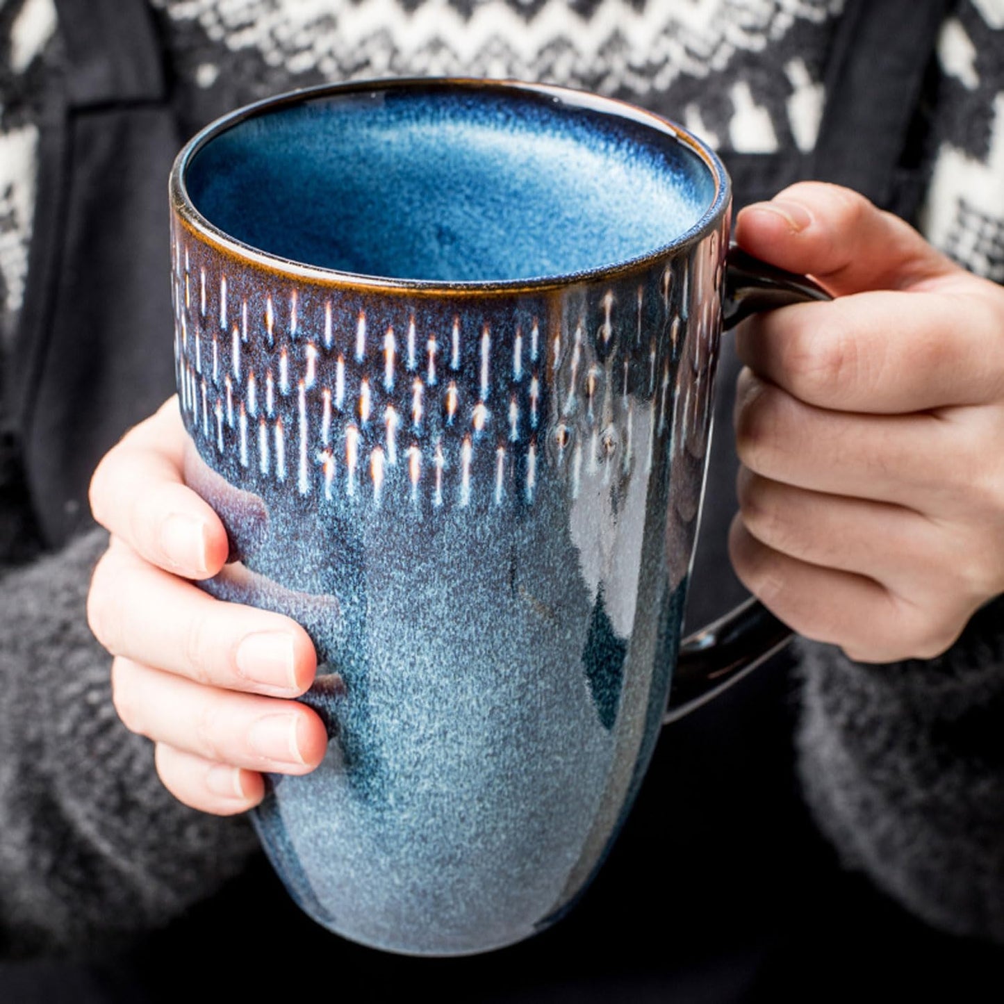 Large Ceramics Coffee Mugs,24 oz,Large Handle Design,Extra Large Tea and Coffee Cup for Office and Home，Microwave and Dishwasher Safe(Color:24 oz green)