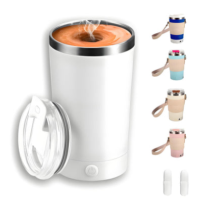 Self Stirring Mug with Lid, 13.5oz Magnetic Stirring Coffee Cup, Rechargeable 316 Stainless Steel, Auto-Mixing for Coffee, Milk, Protein Powder（Beige）