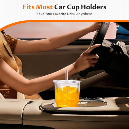 20oz Iced Coffee Cups with Lids, Glass Coffee Cups with Lids and Straws | Clear Reusable Drinkware, Secure Leak-Resistant Lids, Cup-Holder Friendly, Ideal for Iced Coffee, Tea, Juice and Smoothies