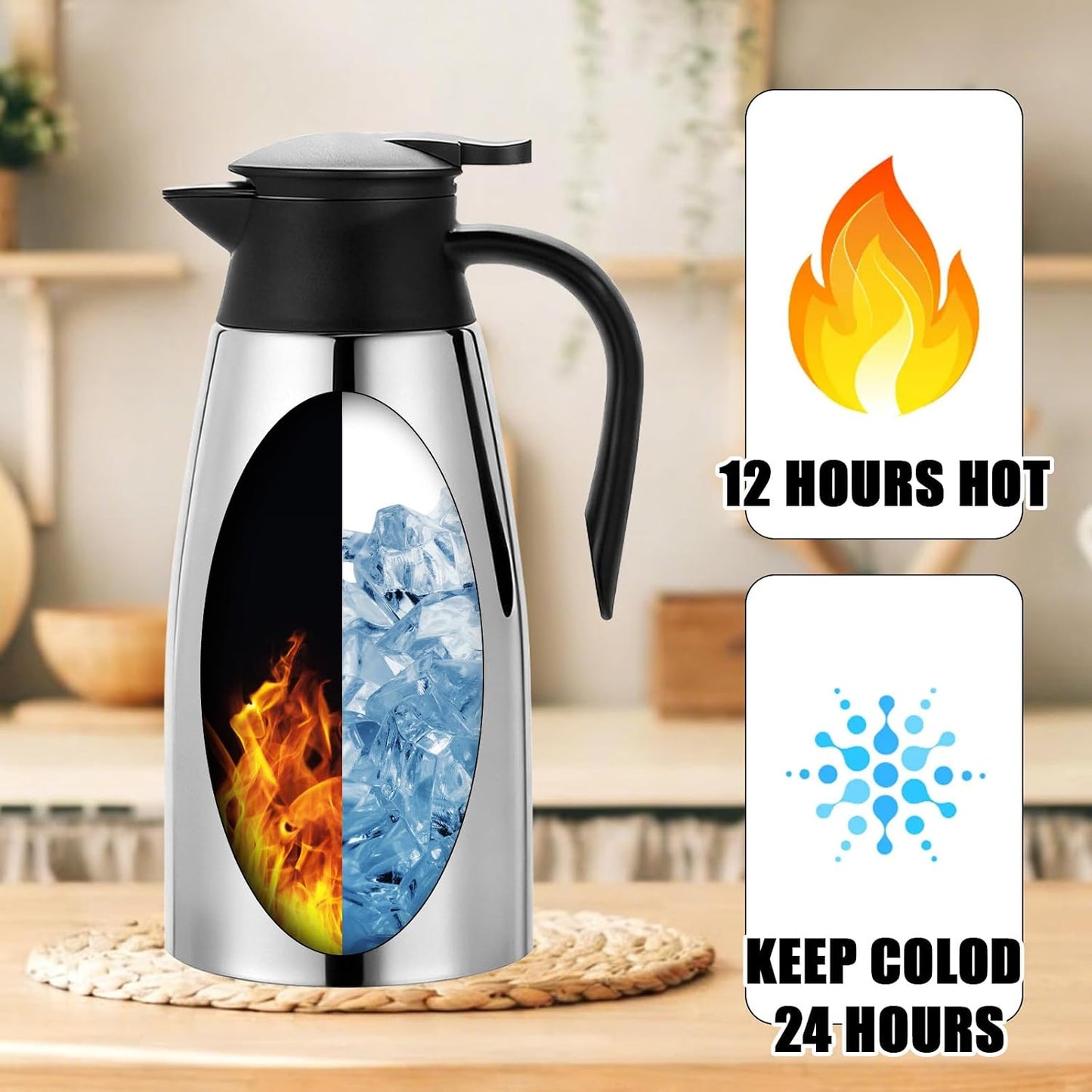 2 PCS 68 OZ Thermal Coffee Carafe Insulated Stainless Steel Pitcher | Double Walled Vacuum Pot Flask Creamer Pitcher Dispenser with Brushes Keeping Hot Water Milk Tea