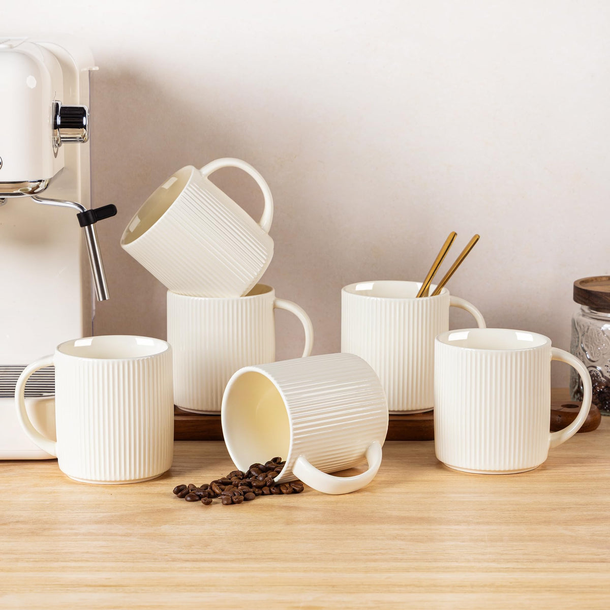 theterra Ceramic Coffee Mugs Set of 6, 14.2 oz Coffee Cups with Handle | Handmade, Suitable for Latte, Tea, Milk, Beer & Hot Cocoa, Cocoa Mocha