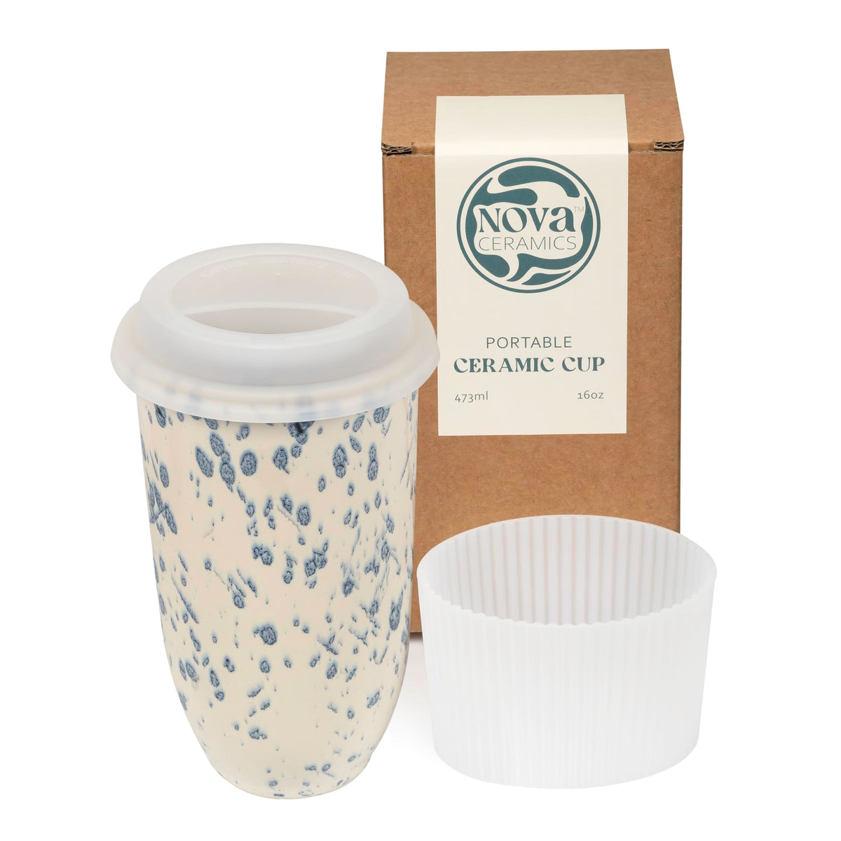 NOVA CERAMICS Travel Mug On the Go Coffee Mug Microwave & Dishwasher Safe Green Tumbler - Gifts For Women Men 16oz Afterglow