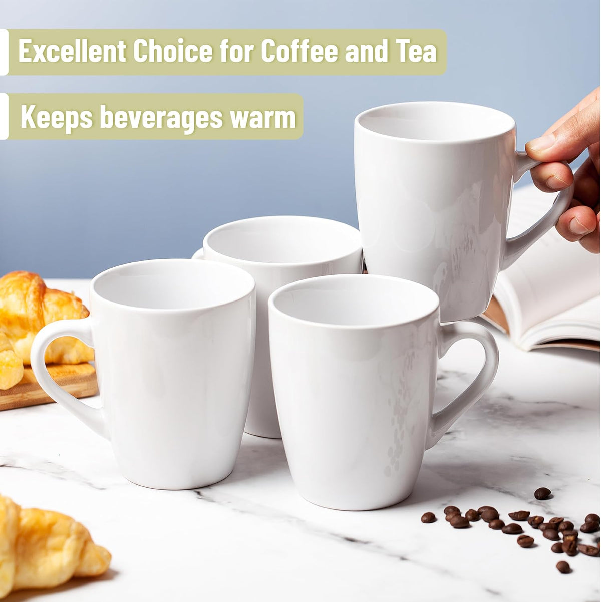 BTaT- White Coffee Mug Set, 12 Pack, 12oz, Ceramic Coffee Cups | Bulk Mug Set for Home, Office, Café, Hot Beverages, Tea, Cappuccino, Everyday Drinkware Use