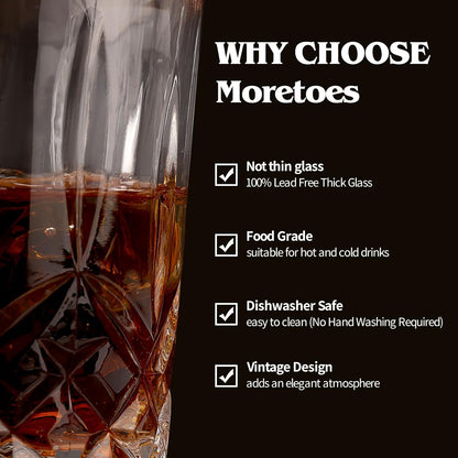 Moretoes Crystal Whisky Drinking Glasses Set of 12, Glass Cups | Mixed Glassware Set, 12 Oz Highball Glasses & 11 Oz Old Fashioned Glasses, Great for Cocktail and Other Beverages