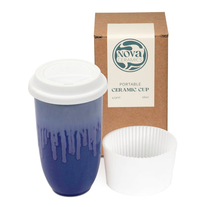 NOVA CERAMICS 12oz Travel Coffee Mug - Unique Microwave & Dishwasher Safe Tumbler With Lid - Gifts For Women & Men