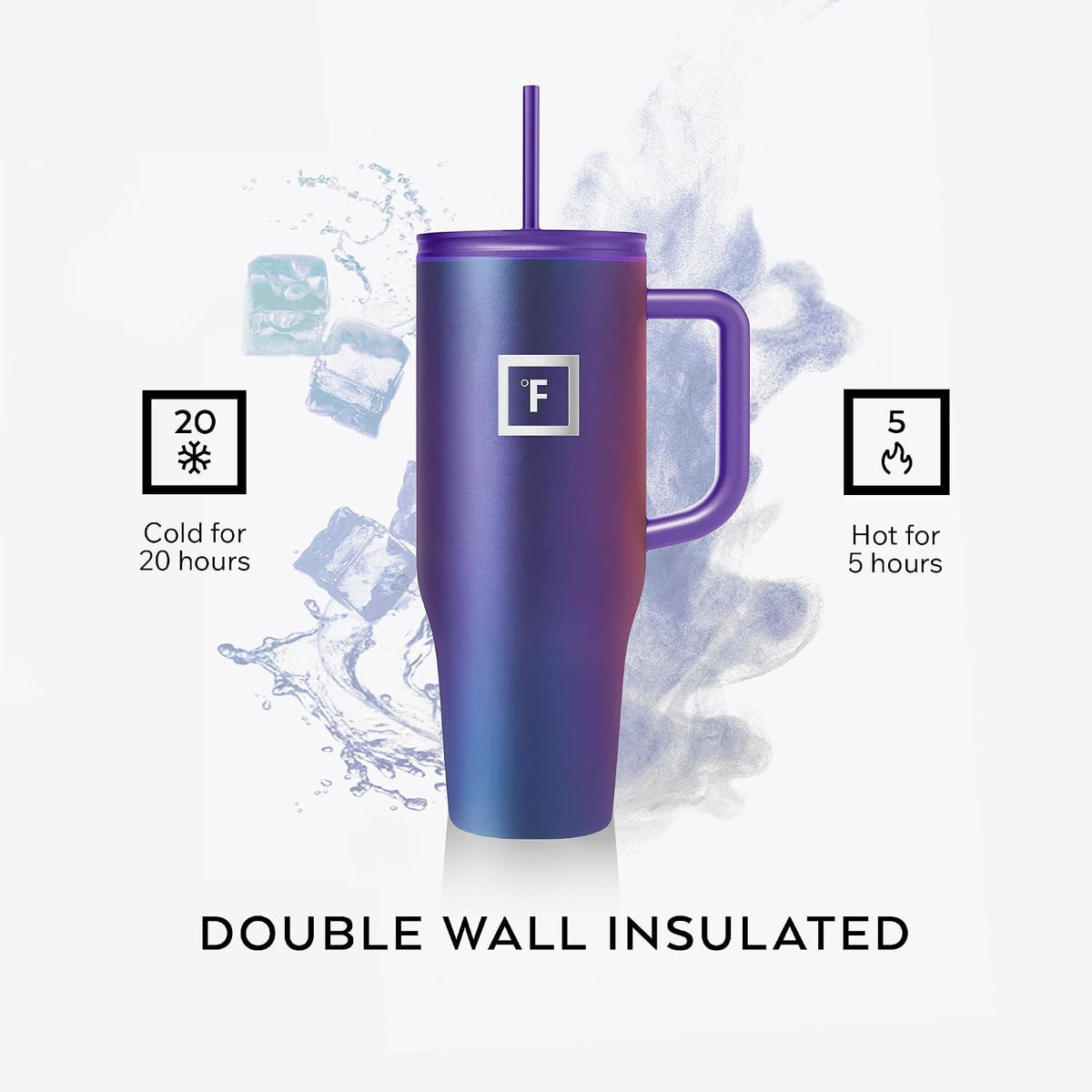 IRON °FLASK 40 oz Co-Pilot Insulated Travel Mug | Insulated Travel Mug with Straw & Flip Cap Lids - Cup Holder Fit, Leakproof, BPA Free (Aurora)