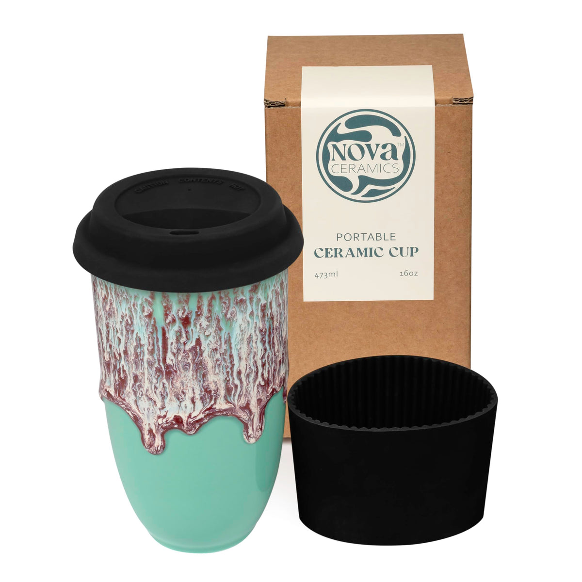 NOVA CERAMICS 12oz Travel Coffee Mug - Unique Microwave & Dishwasher Safe Tumbler With Lid - Gifts For Women & Men