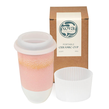 NOVA CERAMICS Travel Mug On the Go Coffee Mug Microwave & Dishwasher Safe Green Tumbler - Gifts For Women Men 16oz Afterglow