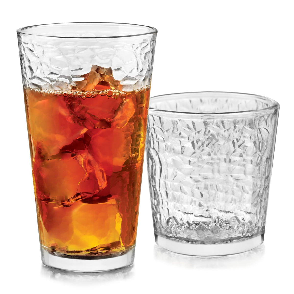 Polaris Axis Tumbler & Rocks Drinking Glasses Set of 16, Glass Cups | 17.75 oz and 15 oz Capacities for Water, Juice, Cocktails, and More with Dishwasher-Safe Convenience for Easy Cleanup