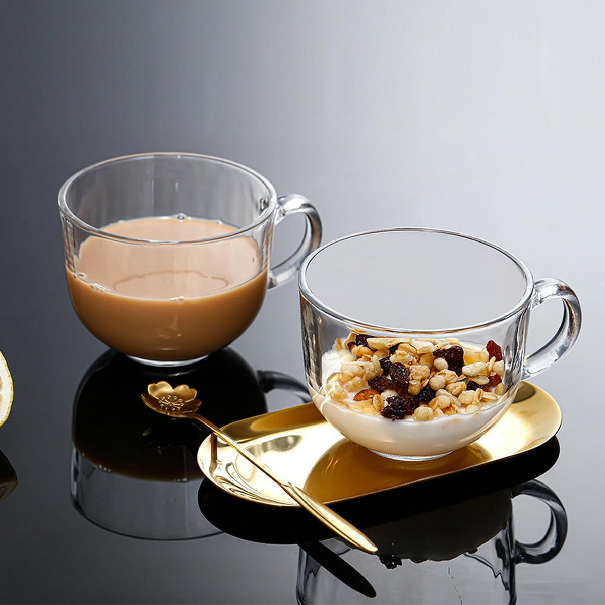 400Ml/13.5oz Transparent Oatmeal Breakfast Cup, Home Coffee Milk Glass Cup - Carved Milk Cup - Foam Box Packaging