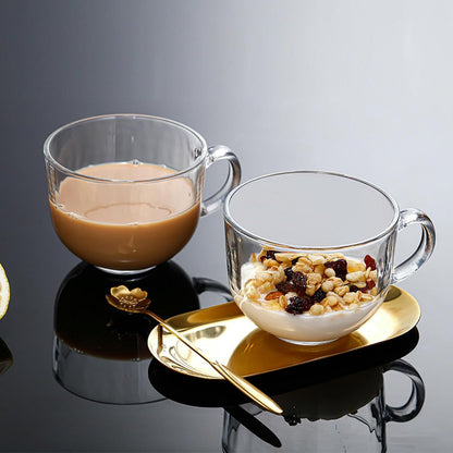 400Ml/13.5oz Transparent Oatmeal Breakfast Cup, Home Coffee Milk Glass Cup - Carved Milk Cup - Foam Box Packaging