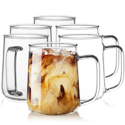 Glass Coffee Mugs, 16 oz Glass Coffee Cups Set of 2, Clear Borosilicate Glass Mugs with Handles for Cappuccino, Tea, Latte, Hot/Cold Beverages, Wine, Americano