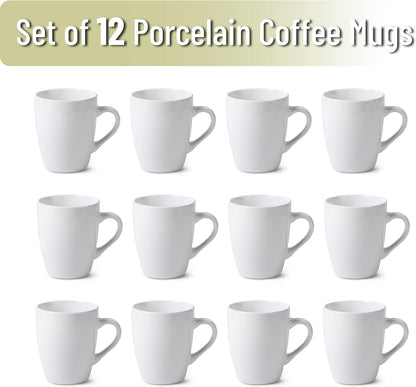 BTaT- White Coffee Mug Set, 12 Pack, 12oz, Ceramic Coffee Cups | Bulk Mug Set for Home, Office, Café, Hot Beverages, Tea, Cappuccino, Everyday Drinkware Use