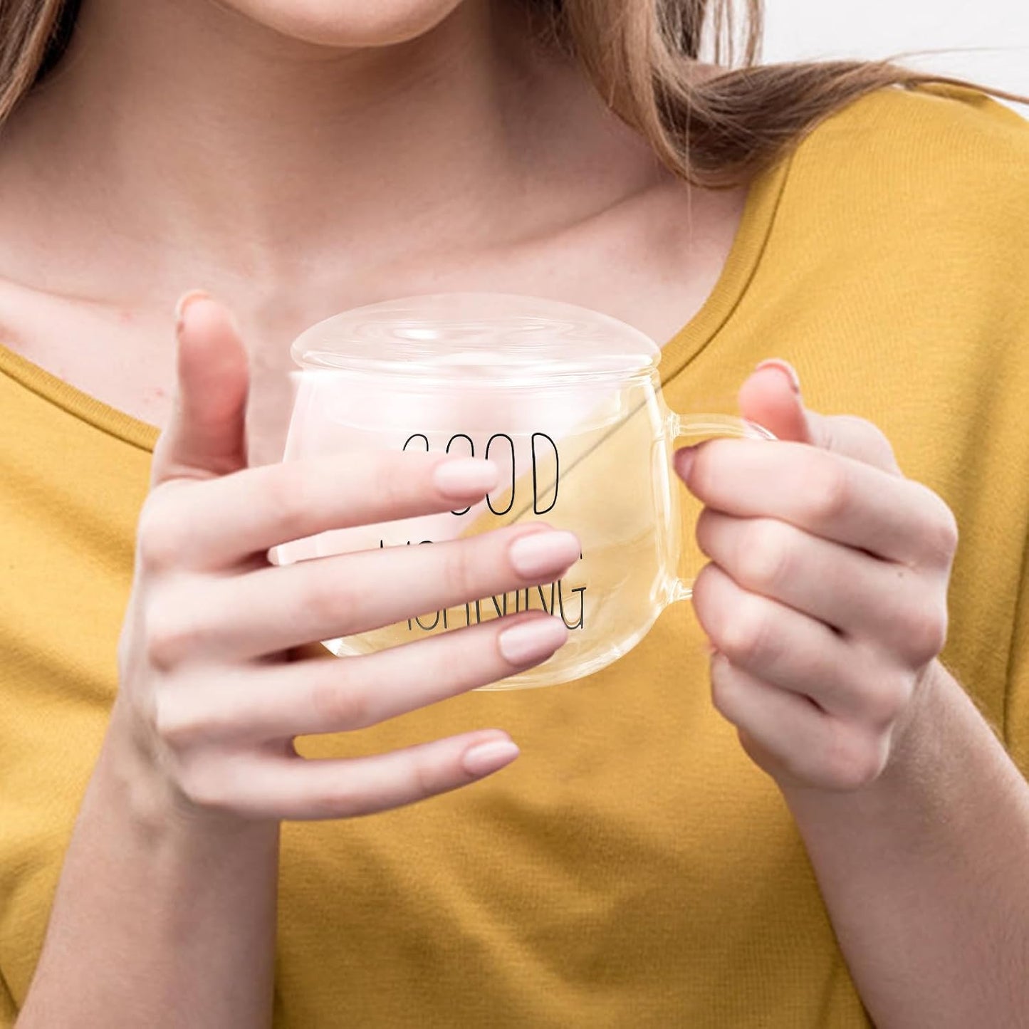 Heat-resistant Glass Milk Cup with Handle, Beverage Mug for Breakfast Cereal and Tea, Sturdy Glass Drinking Cup with Lid for Household Use