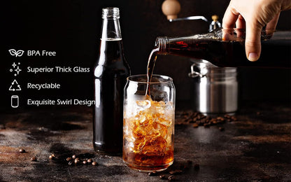 Drinking Glasses with Lid, Straw, 16oz Glass Cup Iced Coffee Tumblers, 1 Pc | Sleeve, Can Shaped, High Borosilicate Glass Drinking Set, Hot/Cold Beverages, for Beer, Tea, Juice, Gift, Bar Accessories
