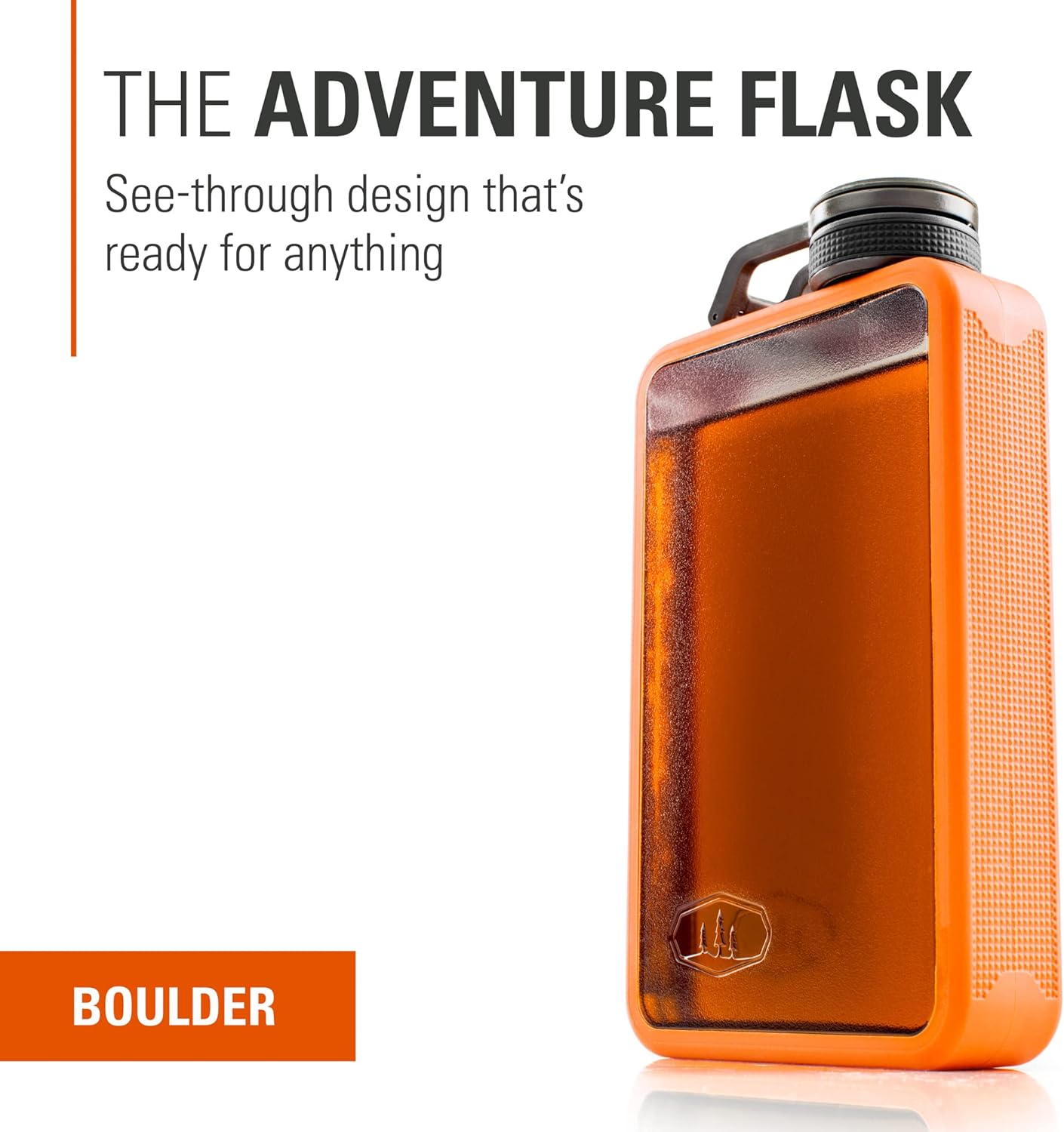 GSI Outdoors Boulder Flask, Shatter-Resistant, Leakproof Hip Flask with Clear Body & Silicone Grip, BPA-Free Bottle for Hiking, Camping & Travel