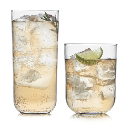 Polaris Axis Tumbler & Rocks Drinking Glasses Set of 16, Glass Cups | 17.75 oz and 15 oz Capacities for Water, Juice, Cocktails, and More with Dishwasher-Safe Convenience for Easy Cleanup