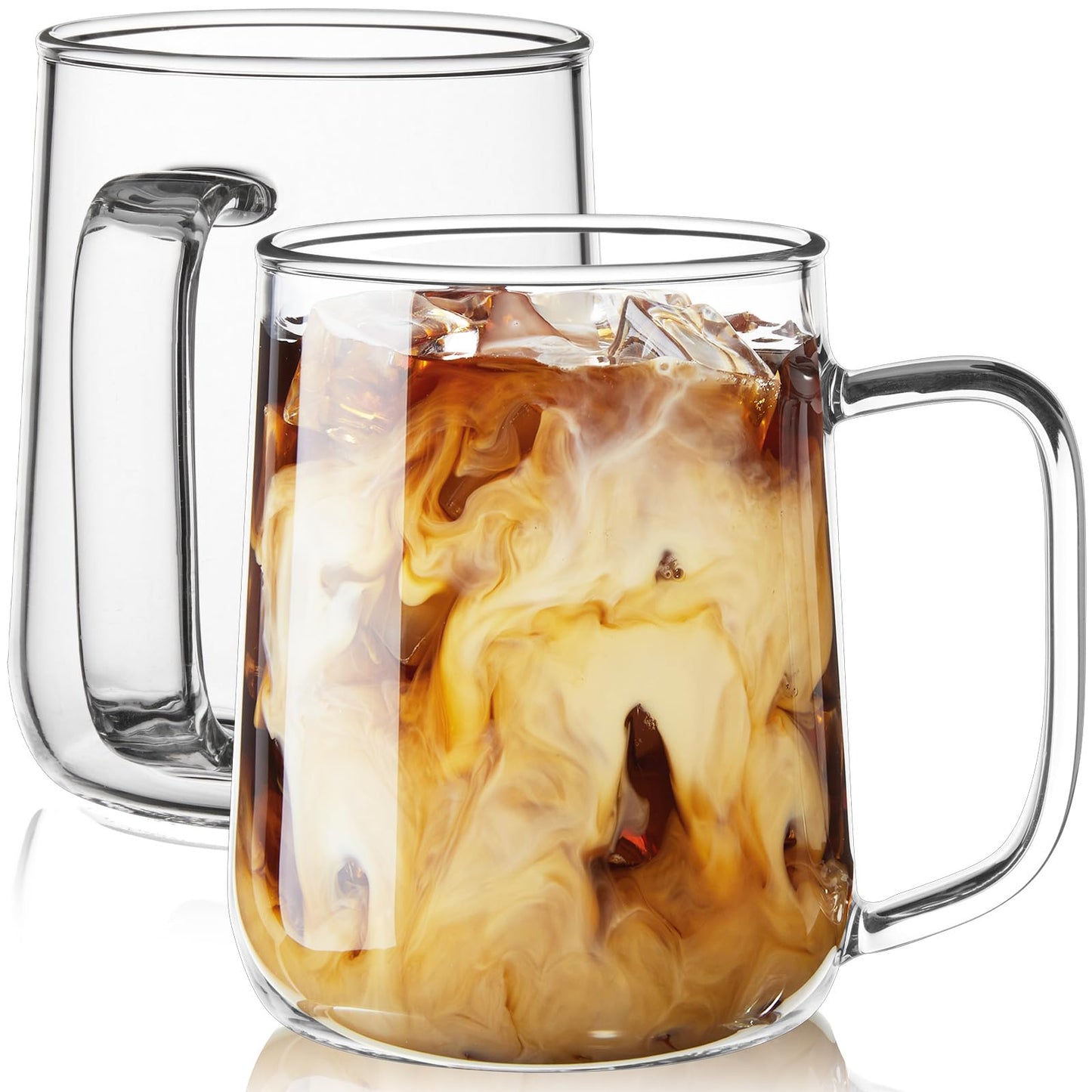 Glass Coffee Mugs, 16 oz Glass Coffee Cups Set of 2, Clear Borosilicate Glass Mugs with Handles for Cappuccino, Tea, Latte, Hot/Cold Beverages, Wine, Americano