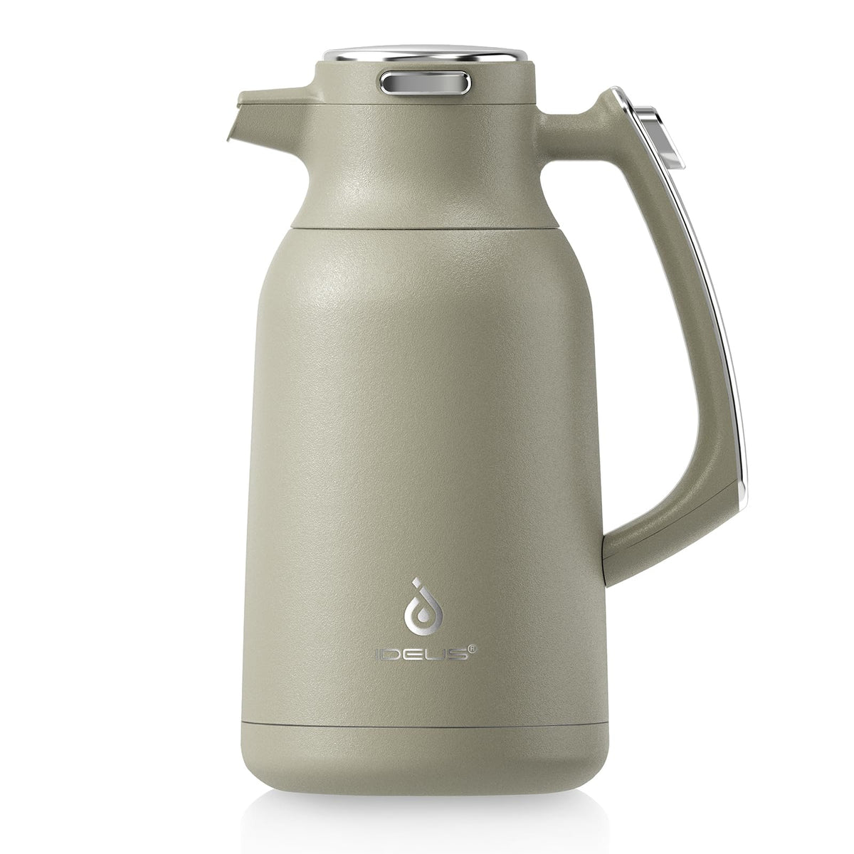IDEUS Thermal Coffee Carafe, Stainless Steel Double Wall Insulated Vacuum Flask, Water Jug Coffee Server and Beverage Dispenser, Heat and Cold Retention (White-Gold, 68, Fluid Ounces)