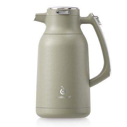 IDEUS Thermal Coffee Carafe, Stainless Steel Double Wall Insulated Vacuum Flask, Water Jug Coffee Server and Beverage Dispenser, Heat and Cold Retention (White-Gold, 68, Fluid Ounces)