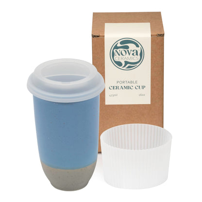 NOVA CERAMICS Travel Mug On the Go Coffee Mug Microwave & Dishwasher Safe Green Tumbler - Gifts For Women Men 16oz Afterglow