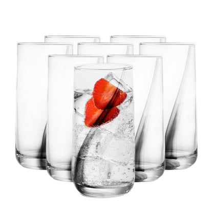 Heavy Base Drinking Glasses Set of 8, Weighted Clear Water Cups | 15.5 oz Capacity for Water, Juice, Soda, Cocktails, and More with Weighted Base and Dishwasher-Safe Cleanup