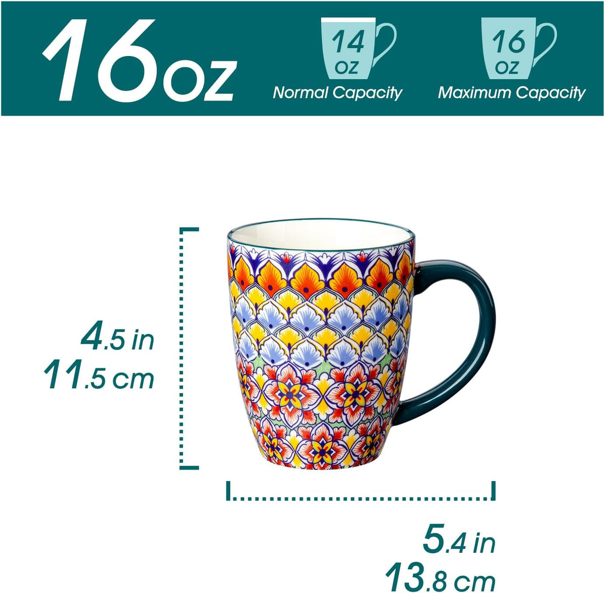 vancasso SIMI 16 oz Large Coffee Mugs Set of 6, Ceramic Cups with Handle | Bohemian Mug, Ideal for Coffee, Latte, Tea, Cappuccino and Hot Chocolate, Dishwasher Microwave Safe for Daily Use Gift Set