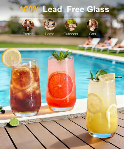 Drinking Water Glass Cups Set,Crystal Clear tall Glass cups set of 6,16.2oz
