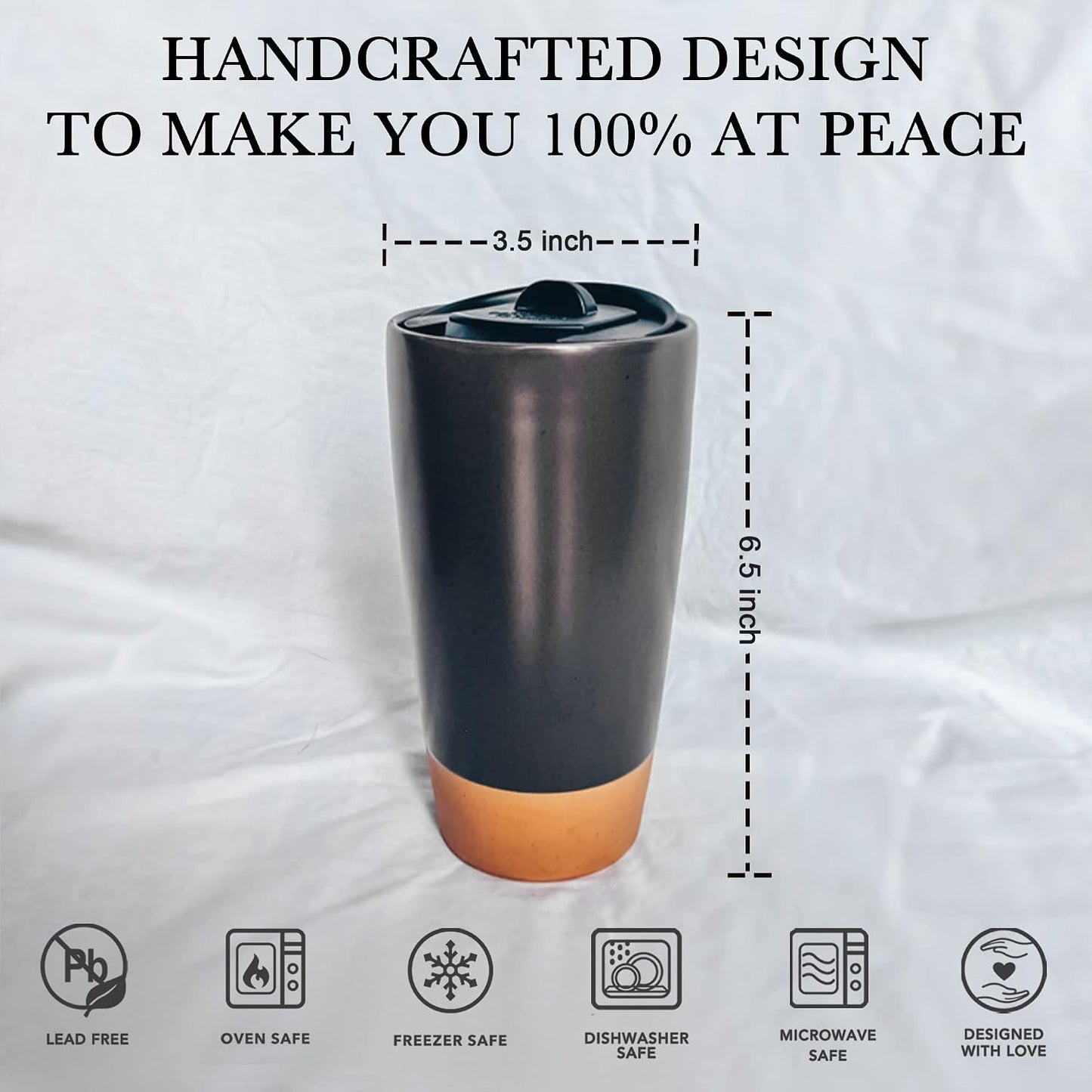 Mora Double Wall Ceramic Coffee Travel Mug with Lid, 14 oz, Portable, Microwave, Dishwasher Safe, Insulated Reusable Tall Cup, Splash Resistant Lid - To Go Tumbler for Car Cup Holder, Nightwaves