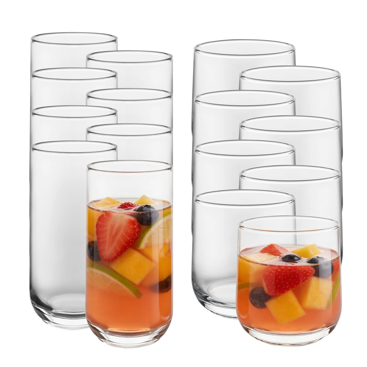Polaris Axis Tumbler & Rocks Drinking Glasses Set of 16, Glass Cups | 17.75 oz and 15 oz Capacities for Water, Juice, Cocktails, and More with Dishwasher-Safe Convenience for Easy Cleanup