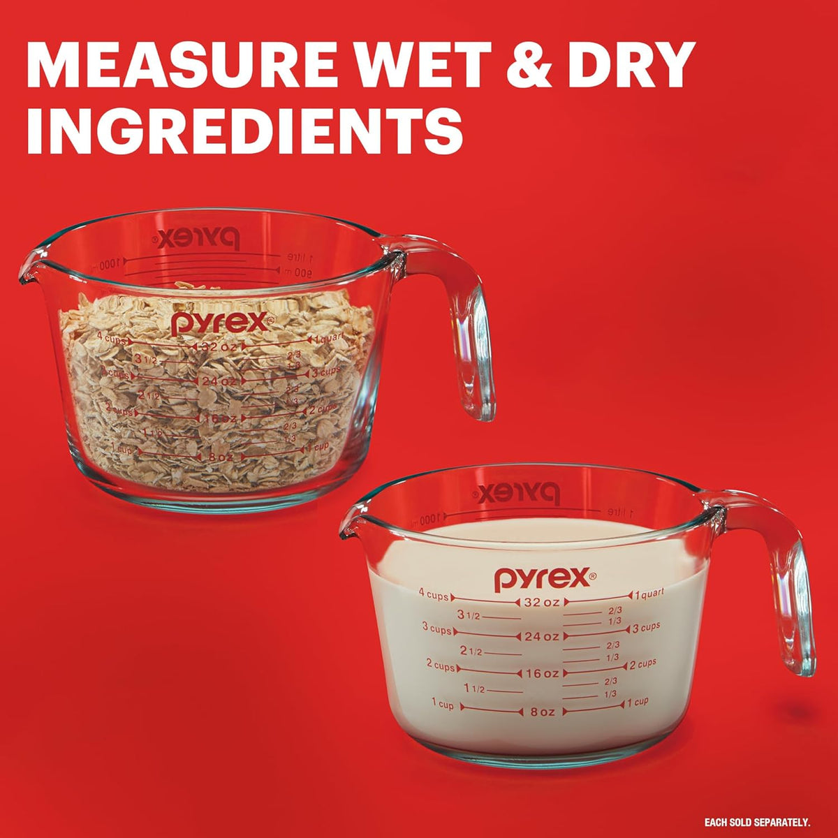 Pyrex Essentials (3-Pack) Glass Measuring Cups Set (1, 2 & 4 Cup) | For prepping, baking and cooking, preheated oven, dishwasher, freezer, and microwave safe