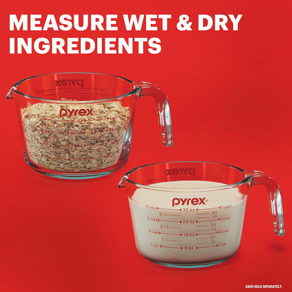 Pyrex Essentials (3-Pack) Glass Measuring Cups Set (1, 2 & 4 Cup) | For prepping, baking and cooking, preheated oven, dishwasher, freezer, and microwave safe