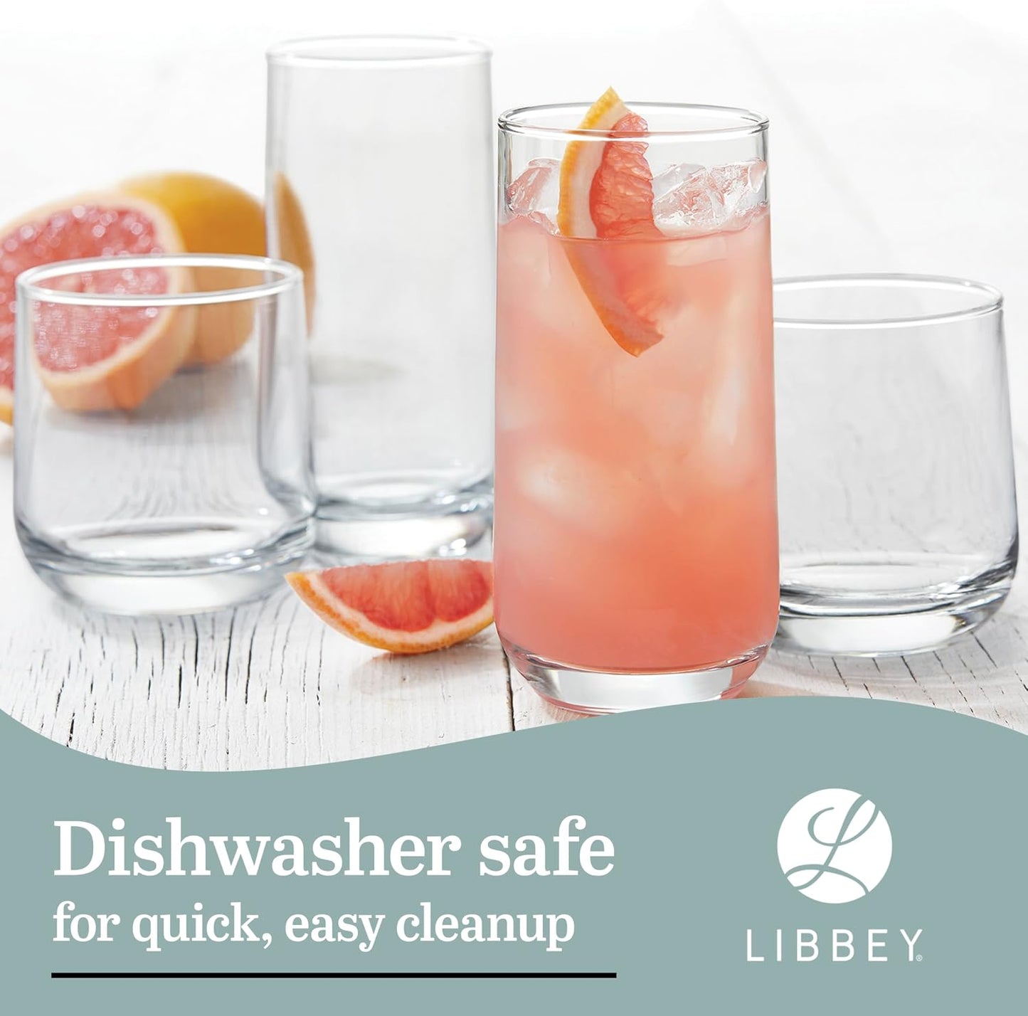 Libbey Ascent Tumbler & Rocks Drinking Glasses Set of 16, Clear Glass Cups | 16.25 oz & 12.25 oz Capacities Glasses for Water, Juice, Cocktails, and More with Curved Design and Dishwasher-Safe Care