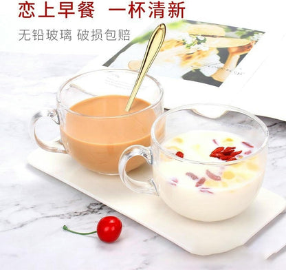 Large capacity glass breakfast cup, household transparent strap handle - milk cup