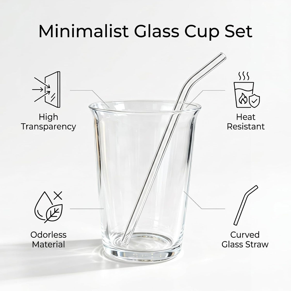 Nihaoya 16oz Clear Glass Cups with Straws, Iced Tea Glasses, Transparent Drinking Glass Cups Set of 4 for Party Coffee Soda Juice