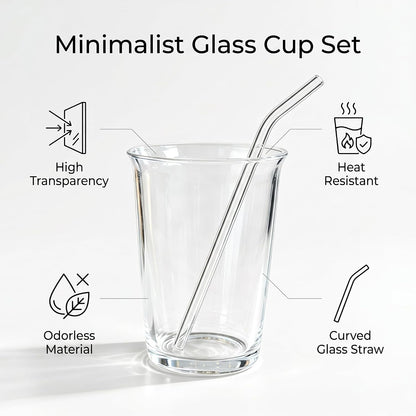 Nihaoya 16oz Clear Glass Cups with Straws, Iced Tea Glasses, Transparent Drinking Glass Cups Set of 4 for Party Coffee Soda Juice