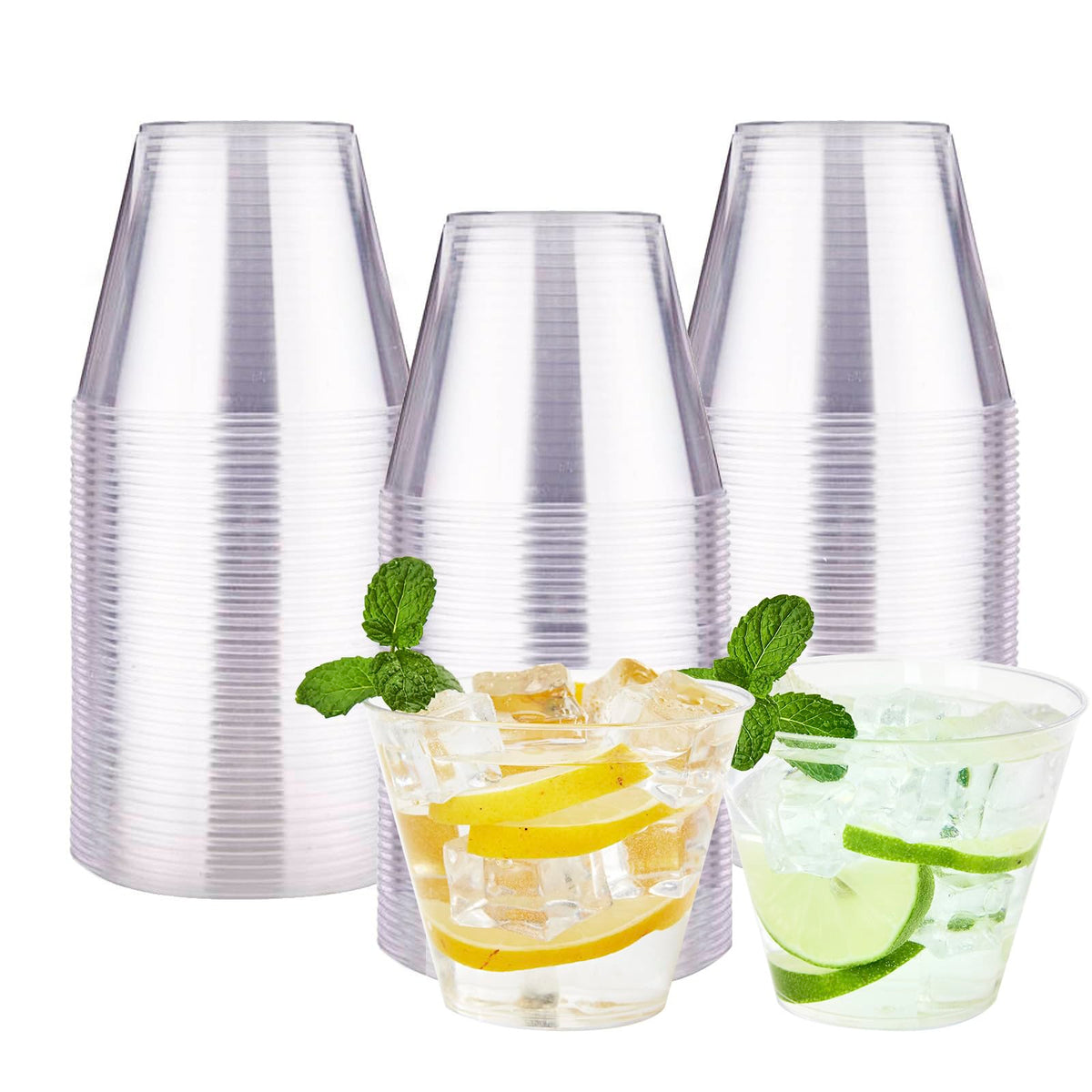 RACETOP 200 Pack 9 oz Clear Plastic Cups for Party | Disposable Clear Cup, Disposable Cups, Wine Glasses Cups, Plastic Cocktail Glasses