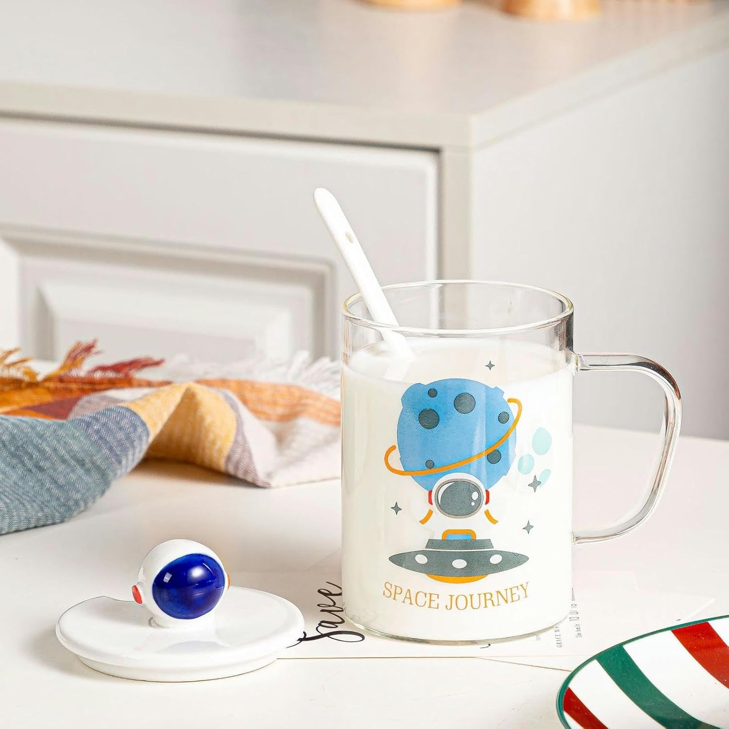 450ml/15oz Covered Large Capacity Glass Cup Creative Straight Tube Breakfast Milk Cup-GK-B model