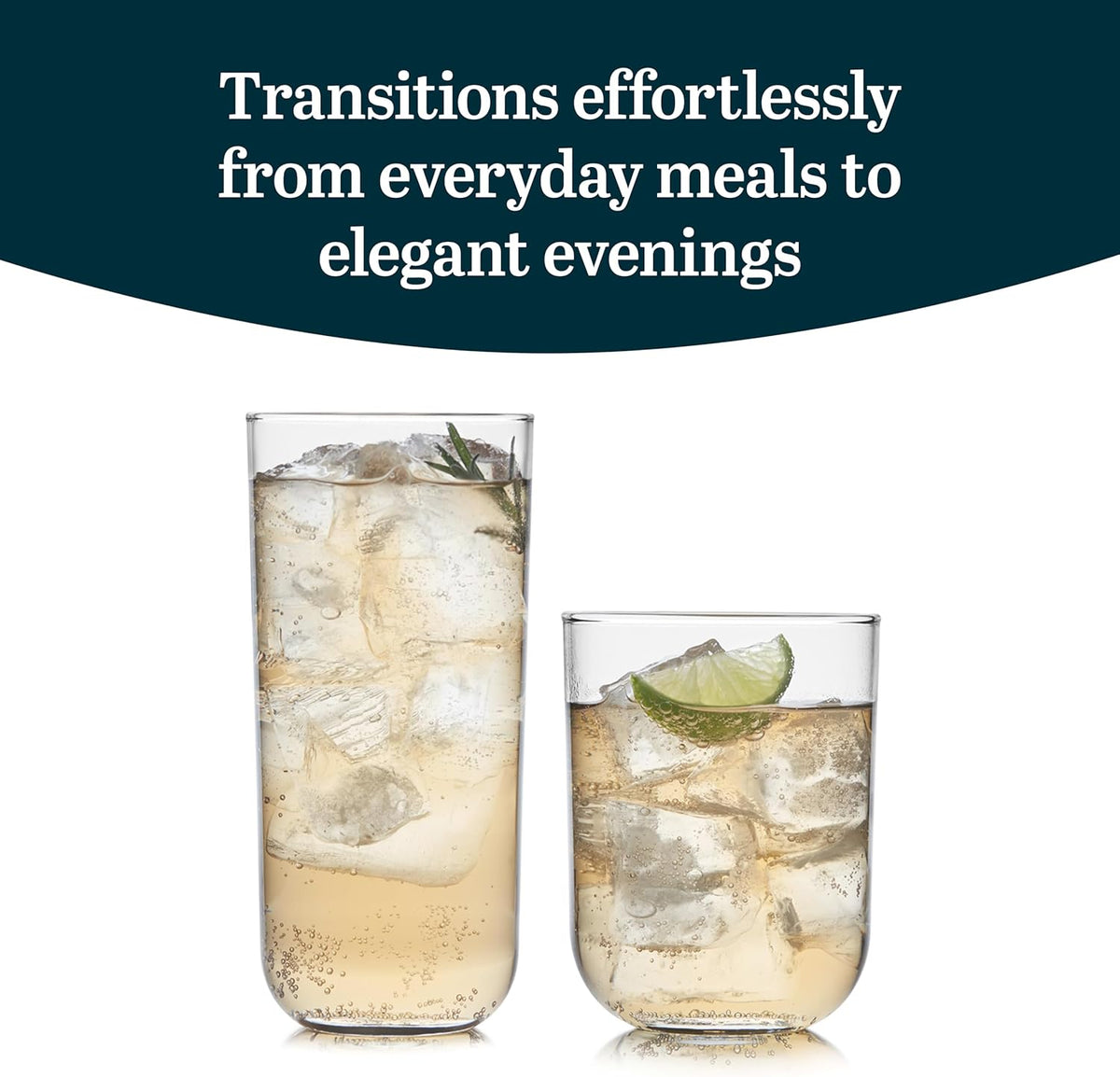 Polaris Axis Tumbler & Rocks Drinking Glasses Set of 16, Glass Cups | 17.75 oz and 15 oz Capacities for Water, Juice, Cocktails, and More with Dishwasher-Safe Convenience for Easy Cleanup