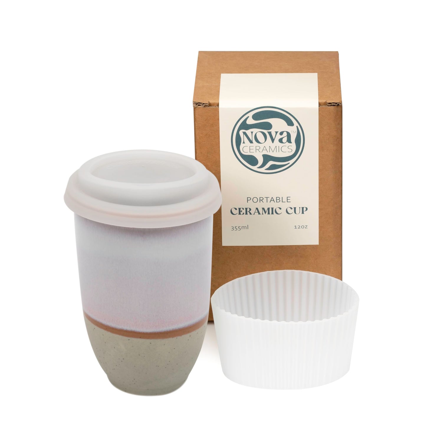 NOVA CERAMICS Travel Mug On the Go Coffee Mug Microwave & Dishwasher Safe Green Tumbler - Gifts For Women Men 16oz Afterglow
