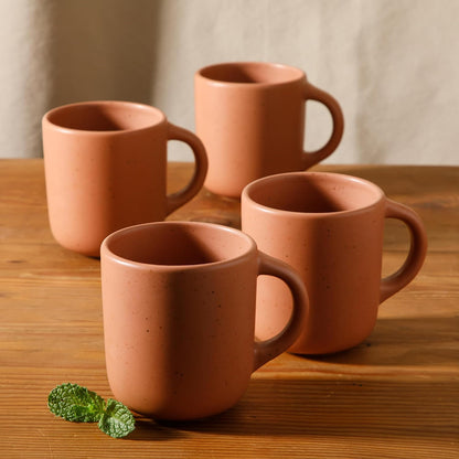 Two Time Oprah's Favorite Things Winner - Corsica Clay 4-Piece Mug Set – Burnt Apricot Terracotta Stoneware Coffee & Tea Cups, Durable Ceramic Drinkware