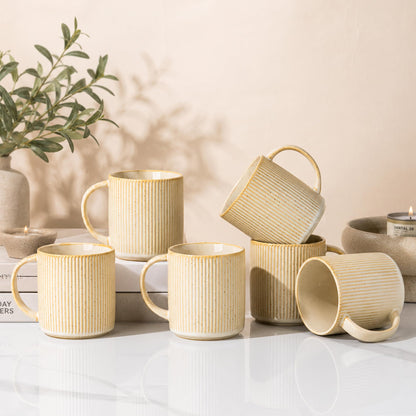 theterra Ceramic Coffee Mugs Set of 6, 14.2 oz Coffee Cups with Handle | Handmade, Suitable for Latte, Tea, Milk, Beer & Hot Cocoa, Cocoa Mocha