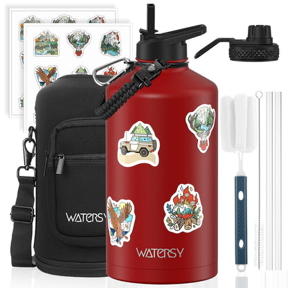 64oz Insulated Water Bottle (Cold for 48 Hrs),BPA Free&Leak Proof,Half Gallon Stainless Steel Water Flask,Water Jug with Straw Spout Lids for Gym,Hiking,Camping,Black Blue