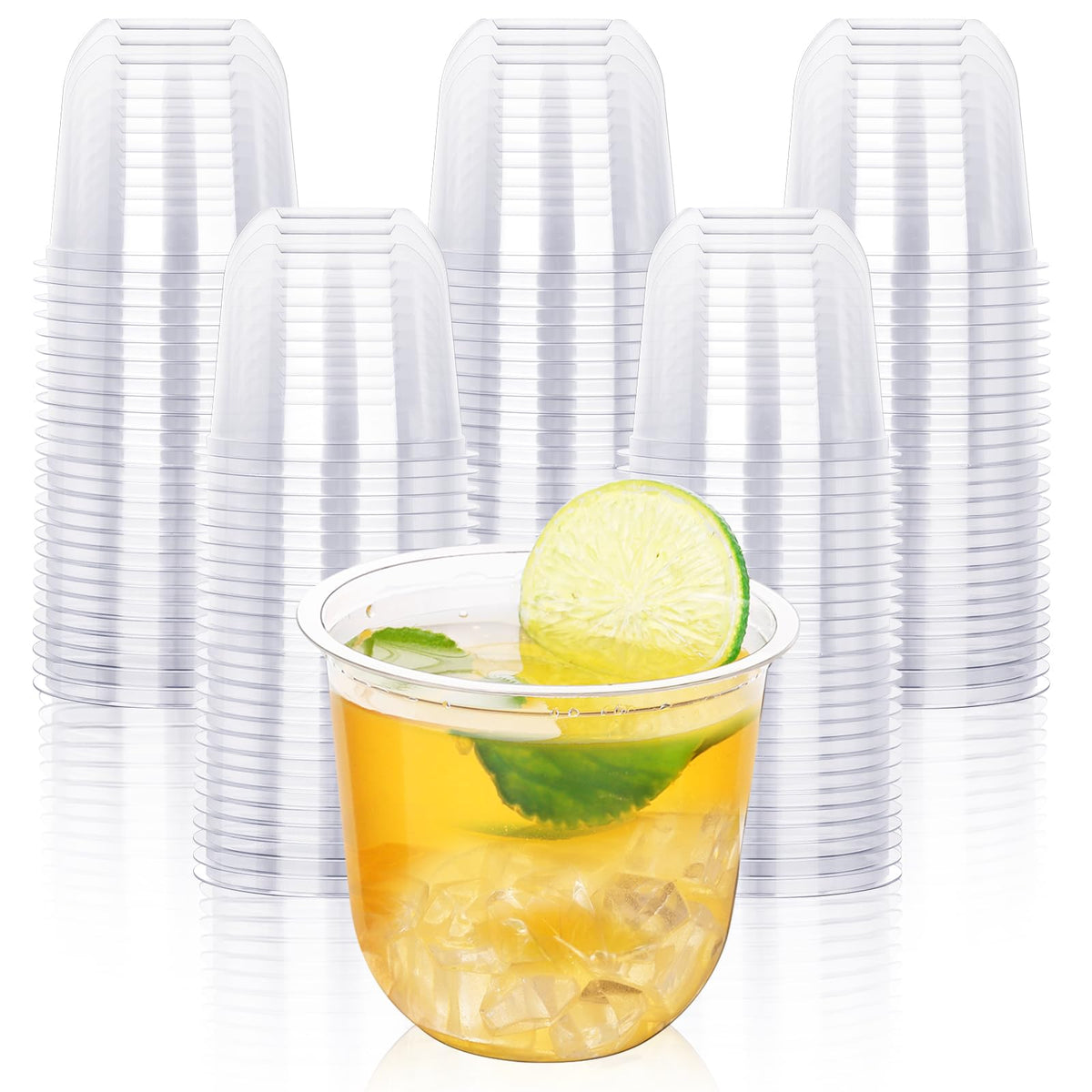KesaPlan 100 Pcs 12oz Plastic Clear Cups, Disposable Wine Cocktail Glasses | Round Bottom, Crystal Stemless Party Bar Drink PET Cups for Meeting Weddings Birthday Christmas Valentine Party Supplies